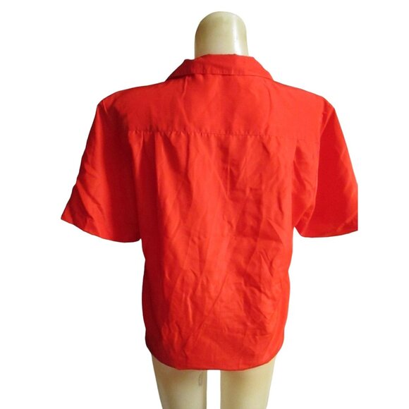 Vintage Women's Medium Top 1970's Red Short-Sleeve Button-Up Blouse Summer mom - Picture 4 of 5